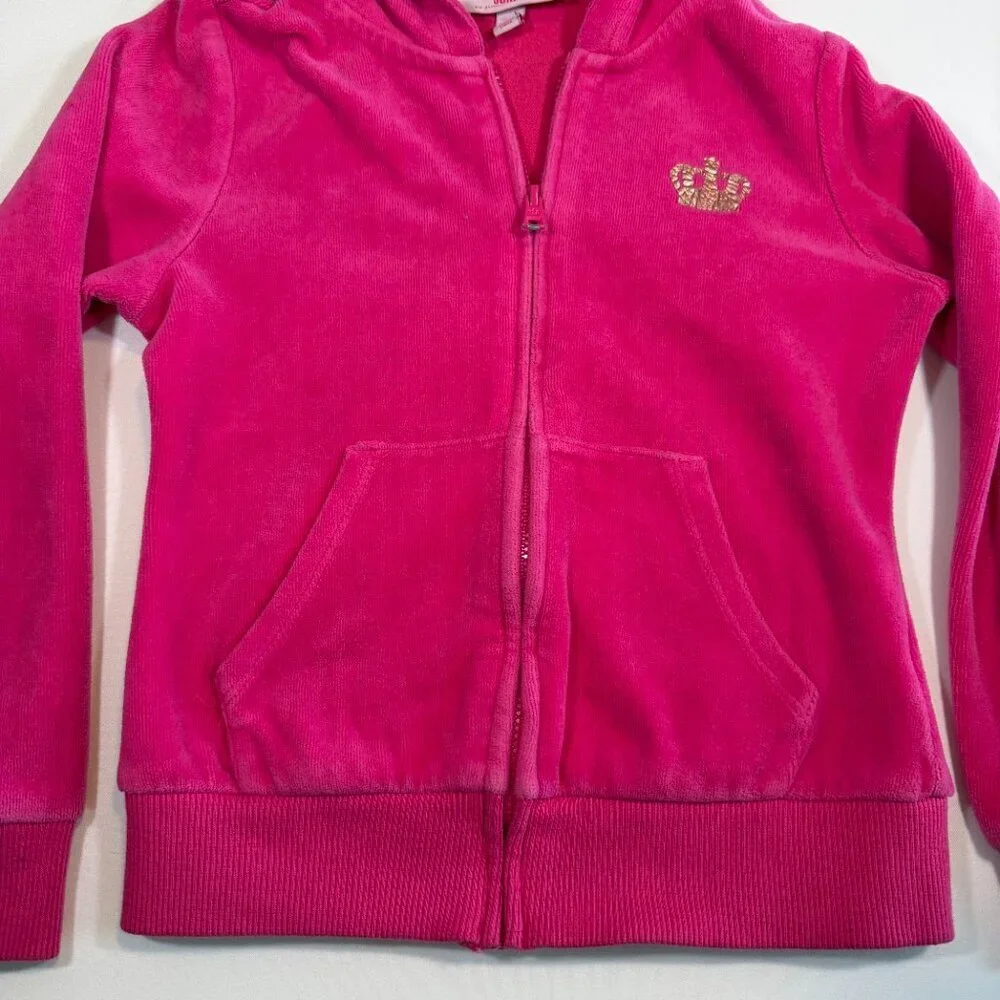 Girls JUICY COUTURE Velour Shocking Pink Full Zip Hoodie Sweatshirt 5T